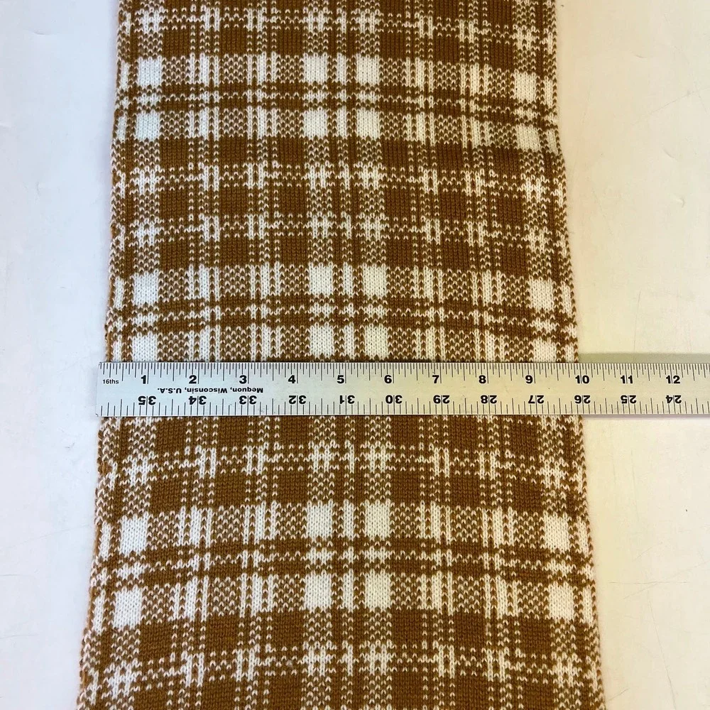 Timberland‎ Mens Plaid Knit Scarf Wheat Logo Patch Ribbed Trim NWT